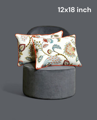 Dynamicdecor Cotton Cushions & Pillows Cover(30.48 cm*45.72 cm, Pack of 2, Orange, Cream)