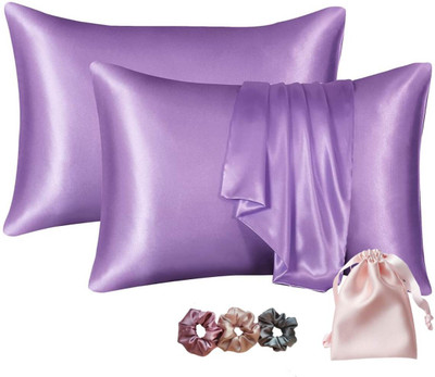 Wesofy Satin, Silk Pillows Cover(18 cm*28 cm, Pack of 2, Lavender)