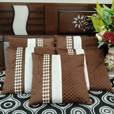 NoorDecor Velvet Cushions & Pillows Cover(40 cm*40 cm, Pack of 5, Brown)