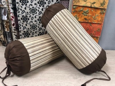 Real Desi Ravishing and Attractive Striped Bolsters Cover(Pack of 2, 75 cm*40 cm, Brown)