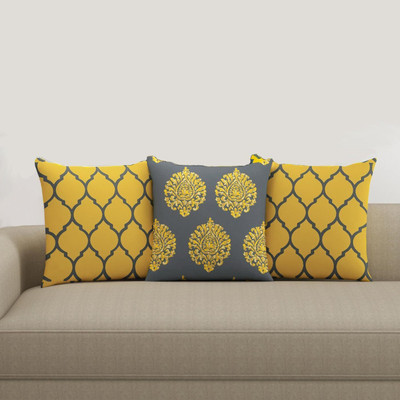 Trance Home Linen Cotton Cushions & Pillows Cover(60 cm*60 cm, Pack of 3, Yellow)