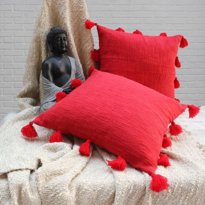 Dekor World Plain Cushions & Pillows Cover(Pack of 2, 30 cm*30 cm, Red)