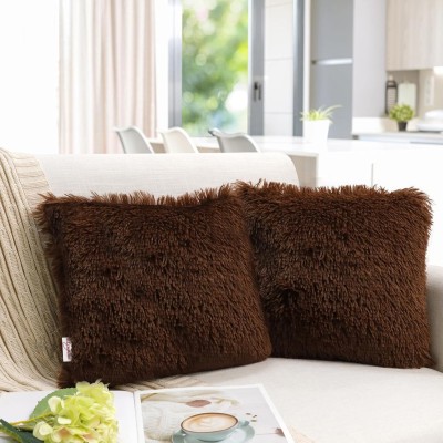 Espresso Fur Cushions Cover(Pack of 2, 35.56 cm*35.56 cm, Brown)