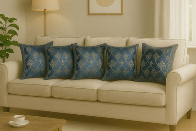 HouseOfCommon Cotton, Silk Cushions Cover(40 cm*40 cm, Pack of 5, Blue)
