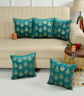 Kraftiq Homes Velvet Cushions Cover(40 cm*40 cm, Pack of 5, Green, Gold)