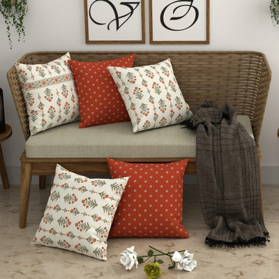 CHHAVI INDIA Microfiber Cushions Cover(Pack of 5, 41 cm*41 cm, Orange, Multicolor)