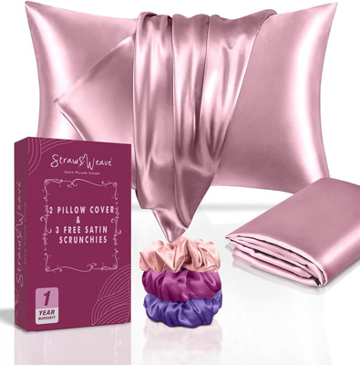 strawweave Satin Pillows Cover(45 cm*70 cm, Pack of 2, Pink)