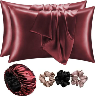 Wesofy Satin Cushions & Pillows Cover(Pack of 2, 18 cm*28 cm, Maroon)