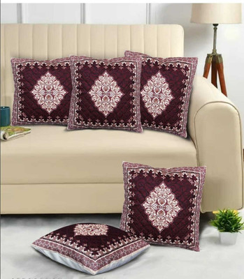 BANAVY Velvet Cushions Cover(40 cm*40 cm, Pack of 5, Maroon, Beige)