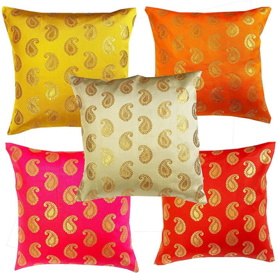 PInK PARROT Cotton Cushions Cover(39 cm*39 cm, Pack of 5, Multicolor)