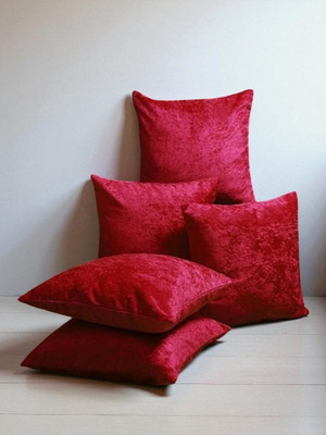 MS Enterprises Velvet Cushions Cover(Pack of 5, 41 cm*41 cm, Red)