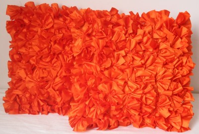 Dekor World Self Design Cushions & Pillows Cover(Pack of 2, 50 cm*50 cm, Orange)