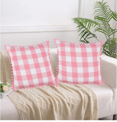 ABSECOM Cotton Cushions Cover(20 cm*27 cm, Pack of 2, Pink, White)
