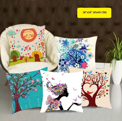 Abhsant Floral Cushions Cover(Pack of 5, 45 cm*45 cm, Blue)