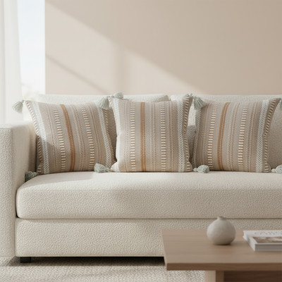 Shonisha Cotton Cushions Cover(40 cm*40 cm, Pack of 3, Beige)