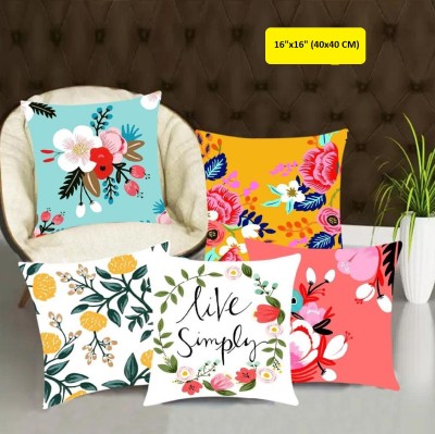 EXOTICE Floral Cushions Cover(Pack of 5, 40 cm*40 cm, Blue, Orange)