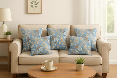 P.Rtrend Cotton Cushions Cover(40.64 cm*40.64 cm, Pack of 5, Blue)