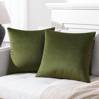 AMITRA Velvet Cushions & Pillows Cover(Pack of 2, 46 cm*46 cm, Green)