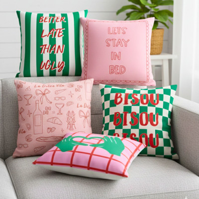 Sleepy Threads Cotton Cushions Cover(40 cm*40 cm, Pack of 5, Pink, Green, White)