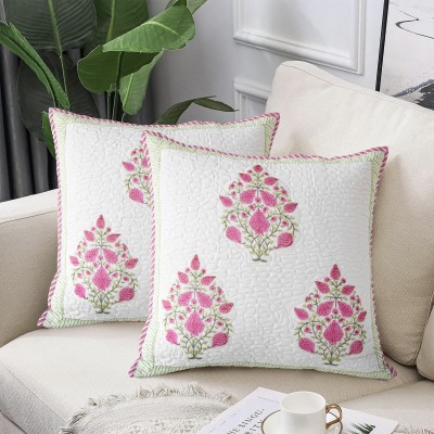 HOMEMONDE Cotton Cushions Cover(Pack of 2, 60 cm*60 cm, Light Green, Pink)