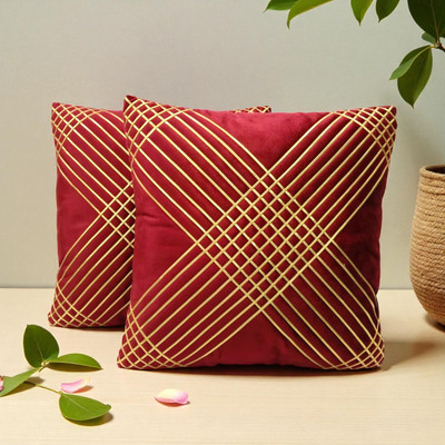 Zikrak Velvet Cushions Cover(40 cm*40 cm, Pack of 2, Maroon)