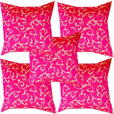 VIREO Jacquard Cushions Cover(40 cm*40 cm, Pack of 5, Pink)