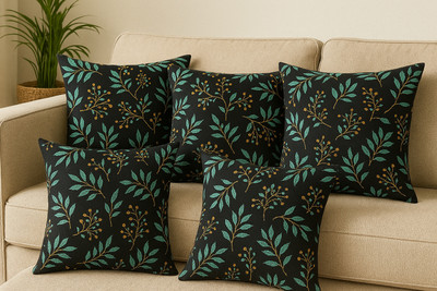 P.Rtrend Cotton Cushions Cover(40.64 cm*40.64 cm, Pack of 5, Black)