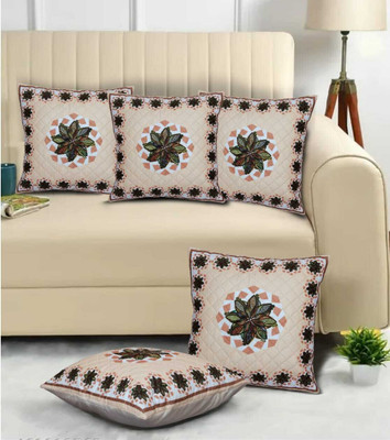 BANAVY Velvet Cushions Cover(40 cm*40 cm, Pack of 5, Green, Beige)