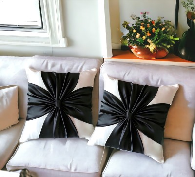 FRILLKART Self Design Cushions Cover(Pack of 2, 24 cm*24 cm, Black, White)