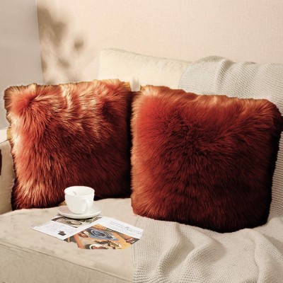 ellsy Fur Cushions Cover(Pack of 2, 36 cm*36 cm, Brown)