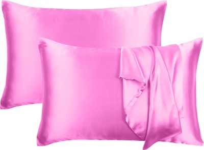 Oussum Satin Pillows Cover(Pack of 2, 45 cm*68 cm, Pink)