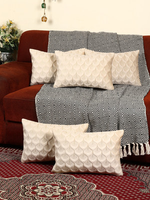 DECOLOGY Velvet Cushions Cover(30 cm*45 cm, Pack of 5, Cream)