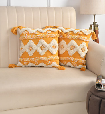 RUDRAHOME Cotton Cushions & Pillows Cover(40 cm*40 cm, Pack of 2, Yellow)