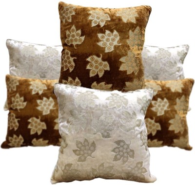 GOOD VIBES Velvet Cushions & Pillows Cover(Pack of 6, 40 cm*40 cm, Brown, Ivory, Gold)