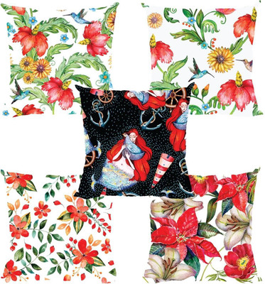 TheYaYaCafe Cotton Cushions Cover(40 cm*40 cm, Pack of 5, Multicolor)