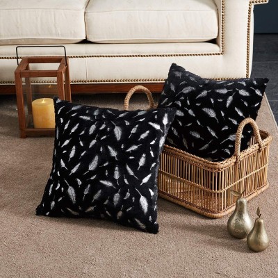 MONKDECOR Fur Cushions Cover(Pack of 5, 60 cm*60 cm, Black, Silver)