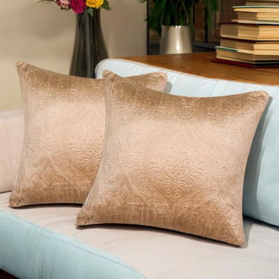 Rathoretex Velvet Cushions Cover(40.64 cm*40.64 cm, Pack of 2, Beige)