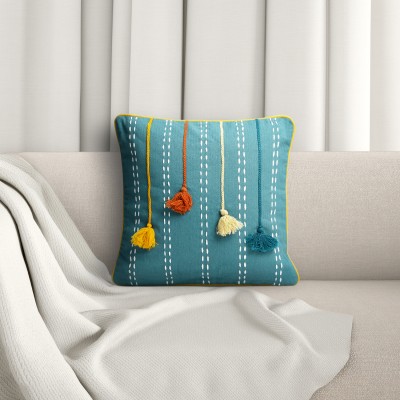 Living Scapes by Pantaloons Cotton Cushions Cover(40 cm*40 cm, Blue)