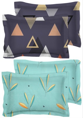 VAS COLLECTIONS Floral Pillows Cover(Pack of 4, 44 cm*69 cm, Dark Blue, Light Green)