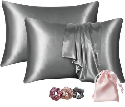 Wesofy Satin, Silk Pillows Cover(Pack of 2, 18 cm*28 cm, Grey)