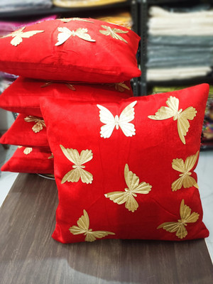 NOOR SHINE Velvet Cushions & Pillows Cover(40 cm*40 cm, Pack of 5, Red)