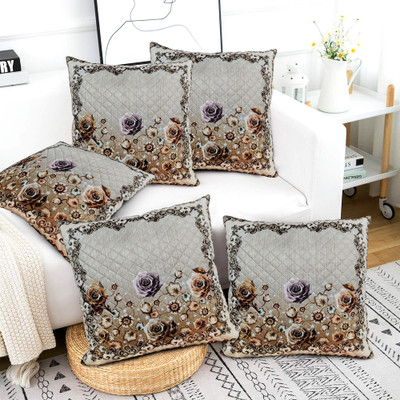KANUSHI Velvet, Dupion Silk Cushions Cover(41 cm*41 cm, Pack of 5, Beige)