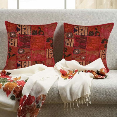 iinfinize Embroidered Cushions Cover(Pack of 2, 40 cm*40 cm, Maroon)
