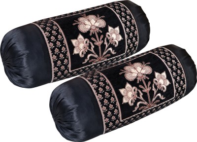Creativehomes Floral Bolsters Cover(Pack of 2, 40 cm*40 cm, Black)