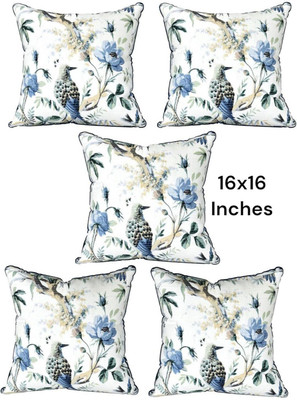 Dynamicdecor Cotton Cushions Cover(Pack of 5, 40.64 cm*40.64 cm, Blue, Cream)