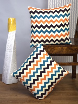 Alina decor Printed Cushions Cover(Pack of 2, 40.64 cm*40.64 cm, Blue, Orange, White, Dark Blue)