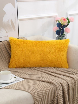 Catchyx Cart Fur Cushion Rectangle Sofa Pillow Microfibre Solid Cushion Pack of 1(Yellow)