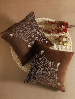 RATAN CART Embroidered Cushions Cover(Pack of 2, 40 cm*40 cm, Brown)