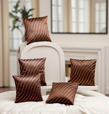 Zikrak Dupion Silk Cushions & Pillows Cover(40 cm*40 cm, Pack of 5, Brown)