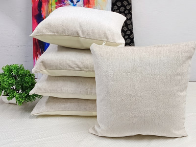 Real Desi Chenille Cushions Cover(40 cm*40 cm, Pack of 5, White)
